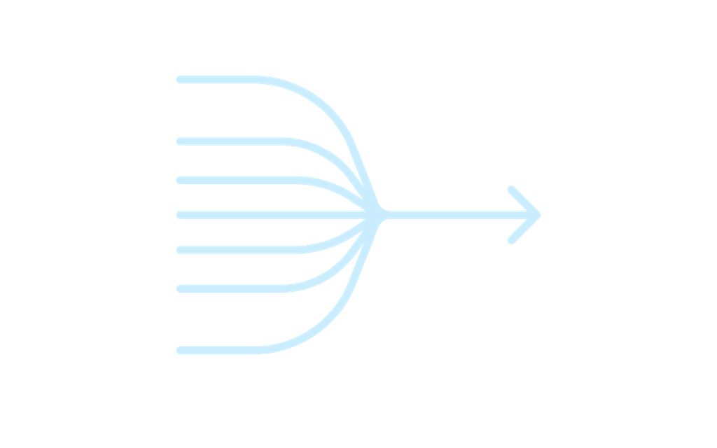 Illustration showing multiple lines converging into a single line.